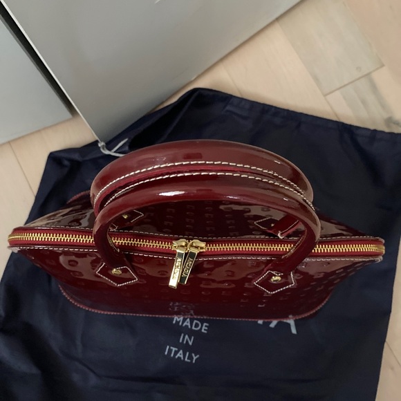 Arcadia polo red patent leather Italian satchel bag - Picture 7 of 13